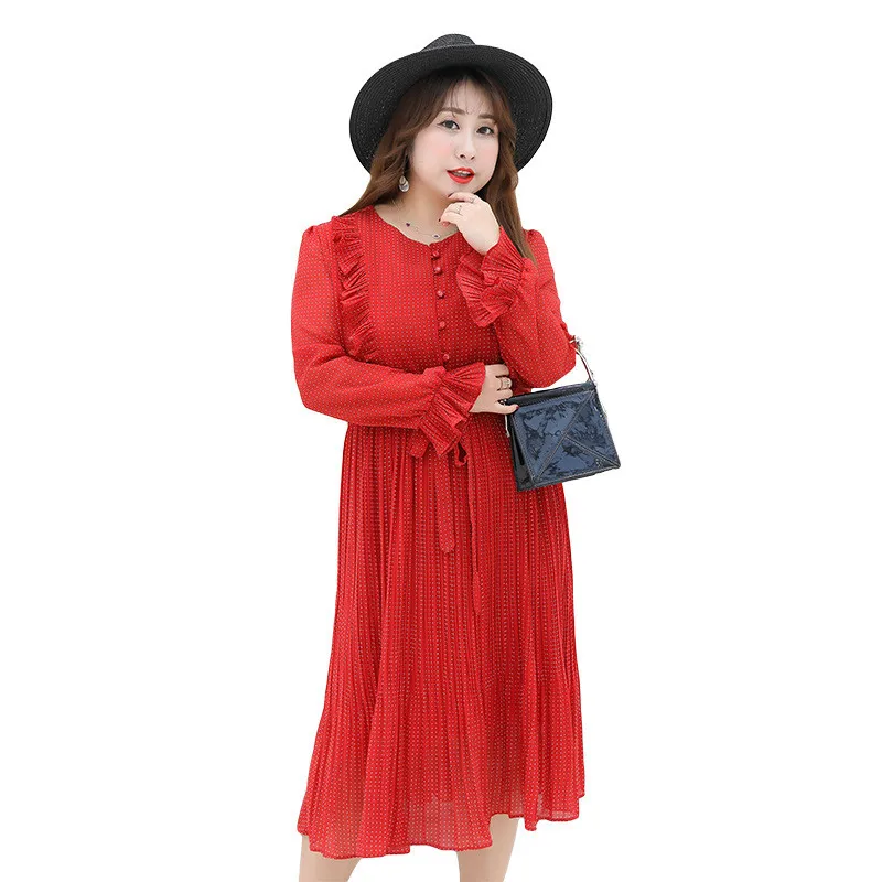 

Oversize Autumn Women Dress New Fashion Ruffled Long Sleeve Chiffon Pleated Dress Plus size 4XL Ladies Office Dress Vestidos 366
