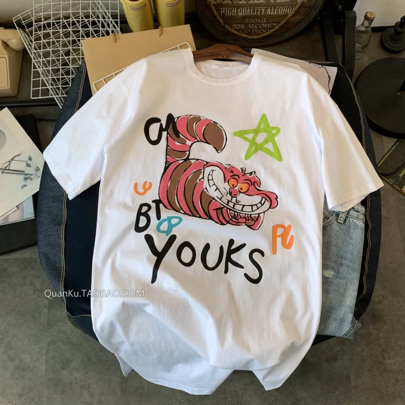 Женская футболка оверсайз с коротким рукавом длинная мультяшными буквами