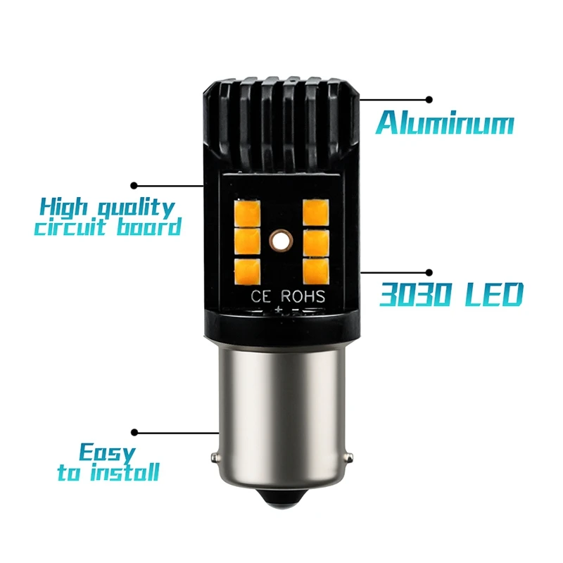 2 шт. желтые 1156 BA15S P21W 12SMD 3030 светодиодные сигнальные лампы для замены сигнала