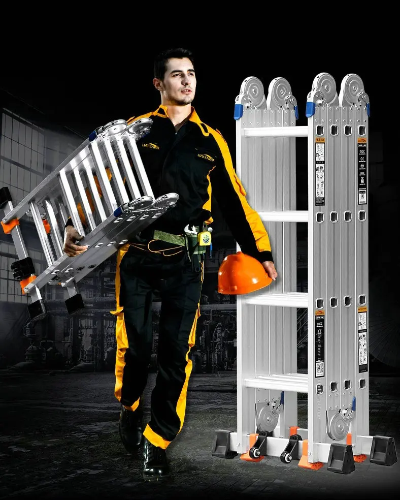 1.77M herringbone ladder/3.6M straight ladder aluminum alloy I-shaped ladder anti-tilting multifunctional engineering ladder