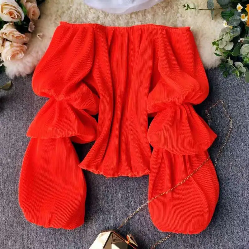 MUMUZI Сексуальная шифоновая блузка с открытыми плечами для женщин 2020 новый дизайн