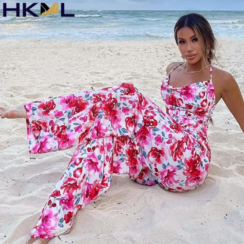 Women Rompers Off Shoulder Halter Sleeveless Print Loose Jumpsuit Backless One Piece Night Clubwear