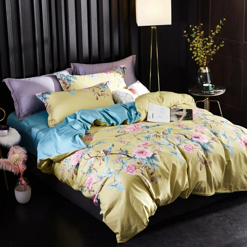 Комплект постельного белья TUTUBIRD с принтом синих листьев европейская атласная