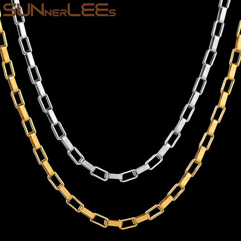 Ожерелье SUNNERLEES из нержавеющей стали 2 мм ~ 6 Геометрическая коробка звеньевая