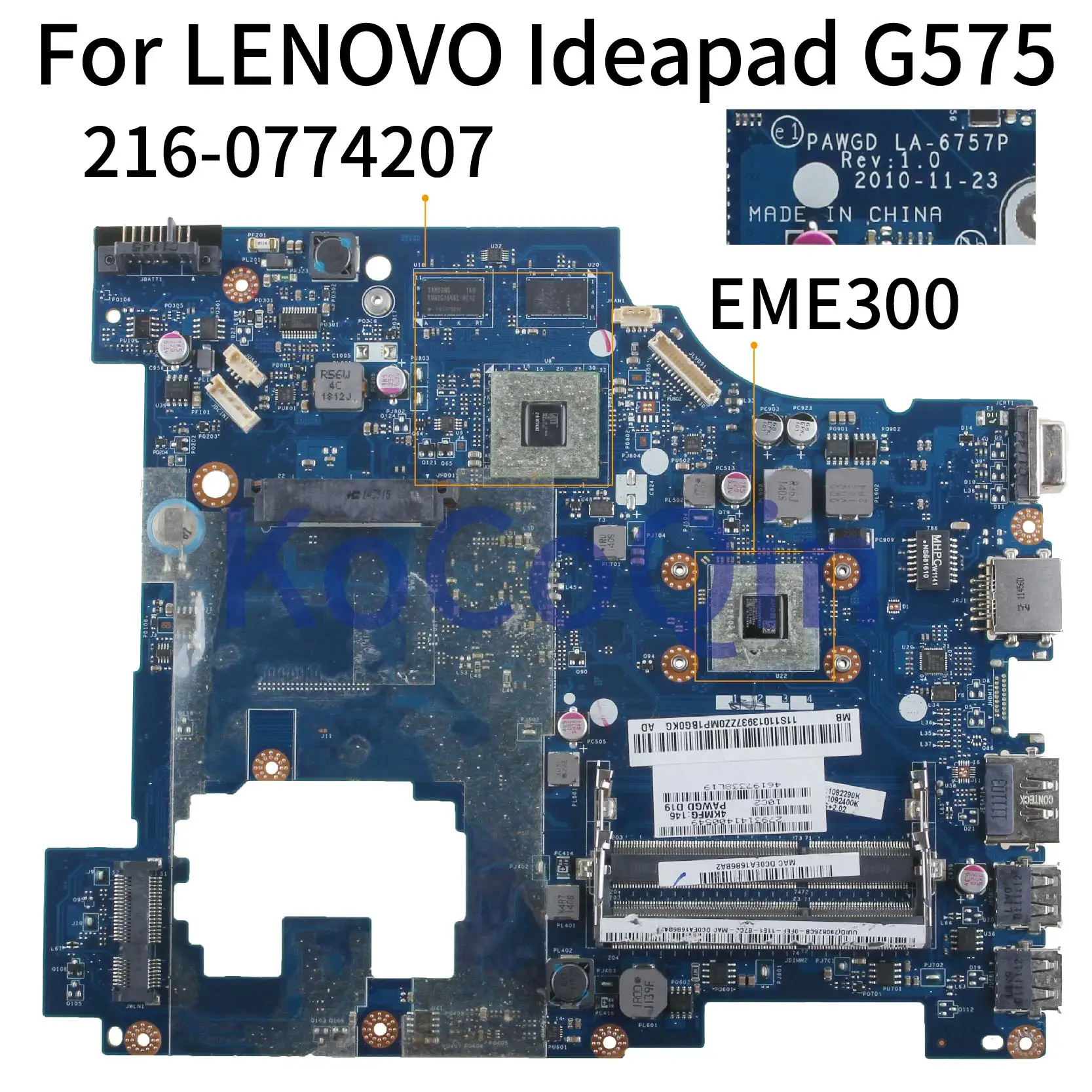 Материнская плата для ноутбука LENOVO Ideapad G575 EME300, PAWGD LA-6757P 216-0774207, материнская плата для ноутбука Материнская плата для ноутбука LENOVO Ideapad G575 EME300, PAWGD LA-6757P 216-0774207, материнская плата для ноутбука