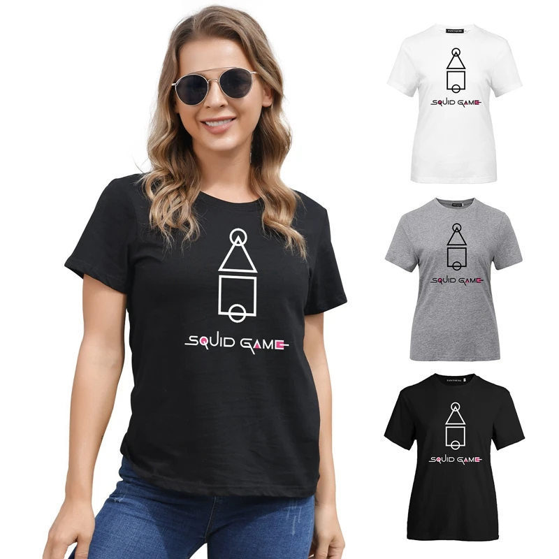 

Женские футболки с принтом игры кальмар, Повседневная футболка в Корейском стиле Харадзюку с круглым вырезом, футболка с коротким рукавом, ...