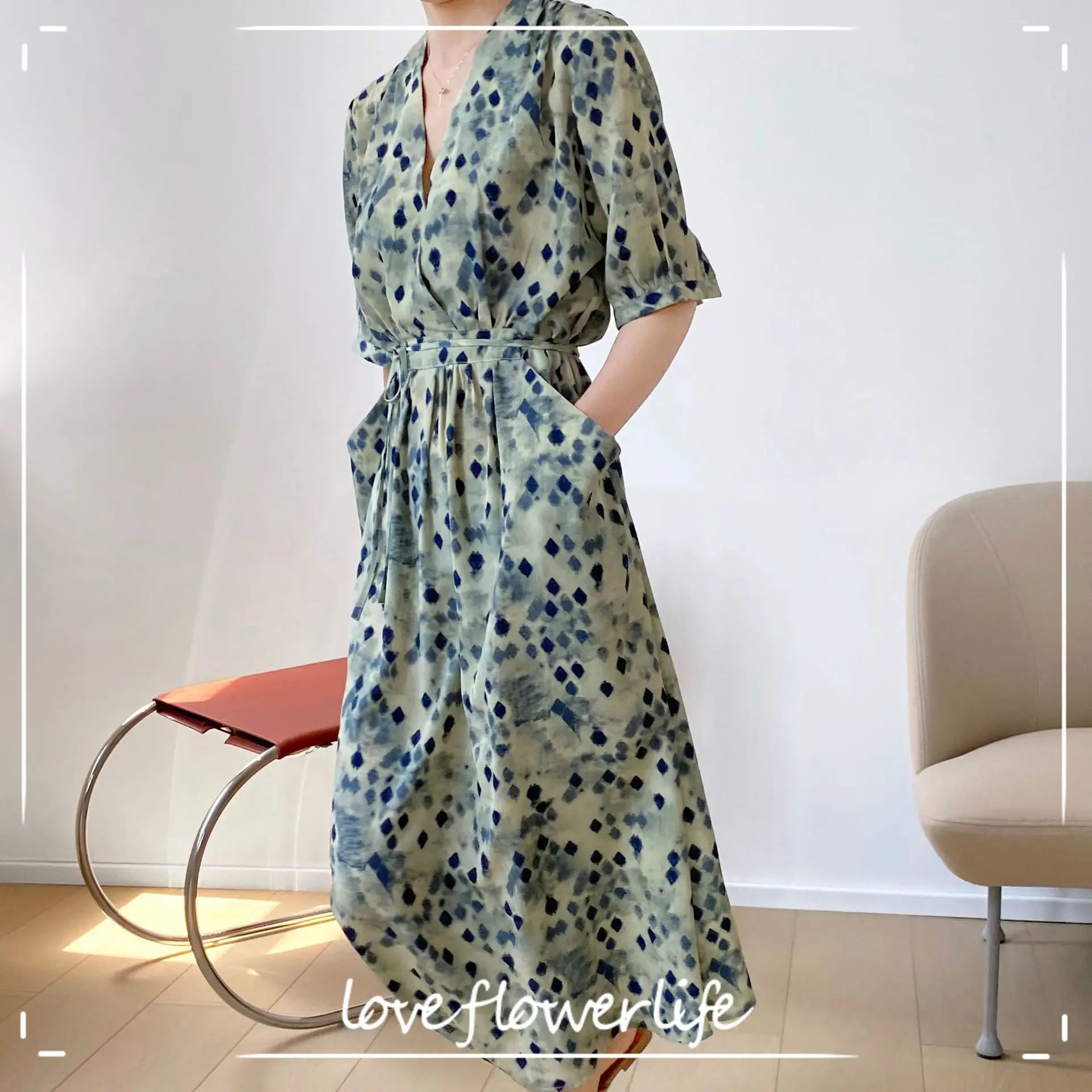 Платье COZOK с V-образным вырезом и коротким рукавом Новинка лета 2021 платье