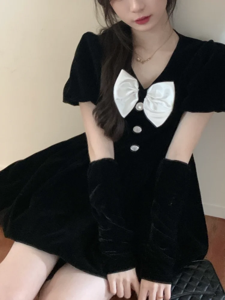 

Кружевное платье в стиле "Лолита", женское праздничное зимнее черное мини-платье Y2k, вечернее бархатное цельнокроеное платье в стиле ретро, К...