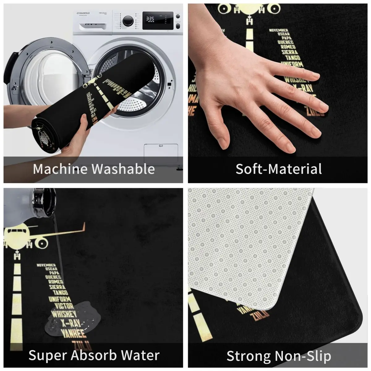 Самолет Airstrip фонетический Алфавит из полиэстера Придверный коврик для ног