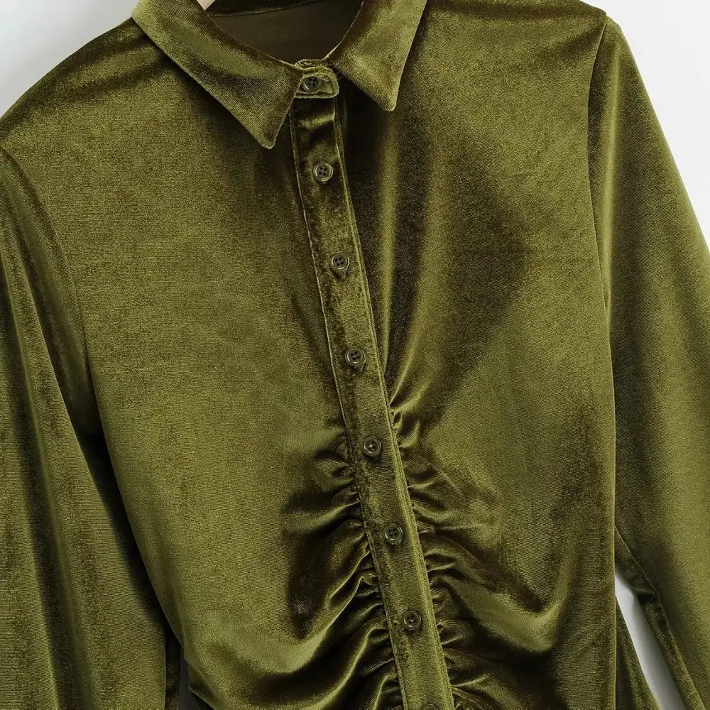 

New Arrival Women Velvet Dress Long Sleeve Vintage Pleated Shirts Lady Casual Clothing Velour Robe Vestido De Mujer