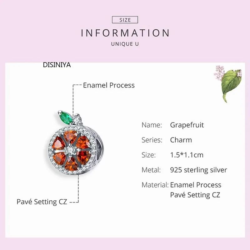 Summer Red Grapefruit Round Beads for Women Jewelry Making AAA CZ 925 Sterling Silver Charm fit Bracelet ZSCC351277 | Украшения и