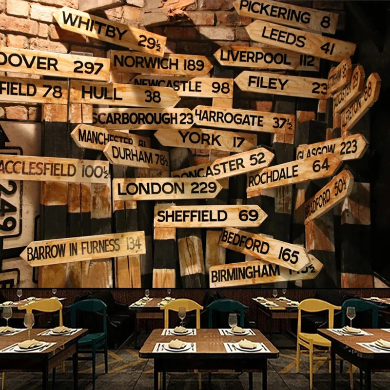 

Custom Self-Adhesive Wallpaper 3D Stereo Personality Wood Grain Board English Letters Murals Restaurant Cafe 3D Wall Stickers