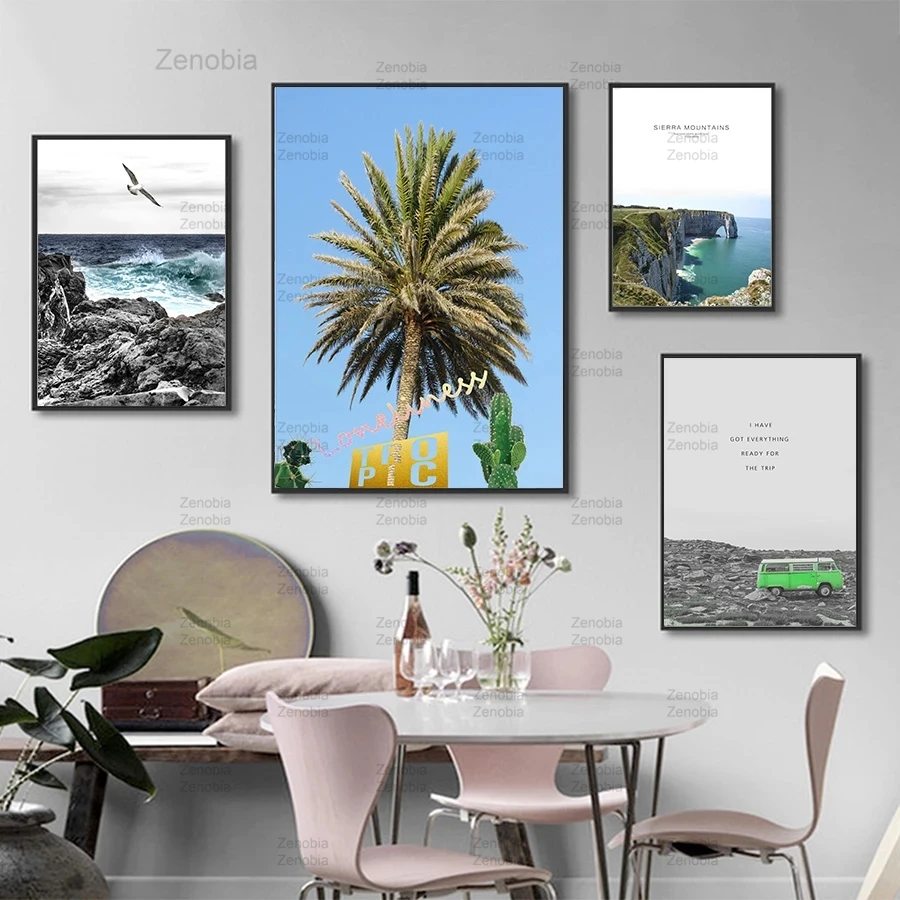 Тропический пейзаж Картина на холсте дерево пляж Морские волны плакаты и принты