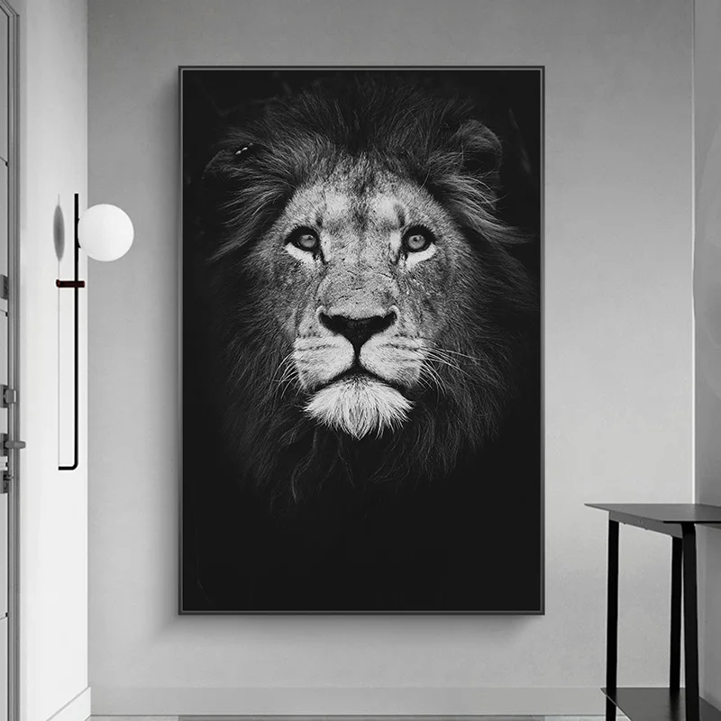 

Black White Lion Wall Art Canvas Painting African Wild Animal Posters and Wall Prints Picture for Living Room Cuadros Home Decor