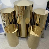 5pcs stainless steel high quality customized mirror wedding shinny gold round plinths cylinder pedestals for wedding party