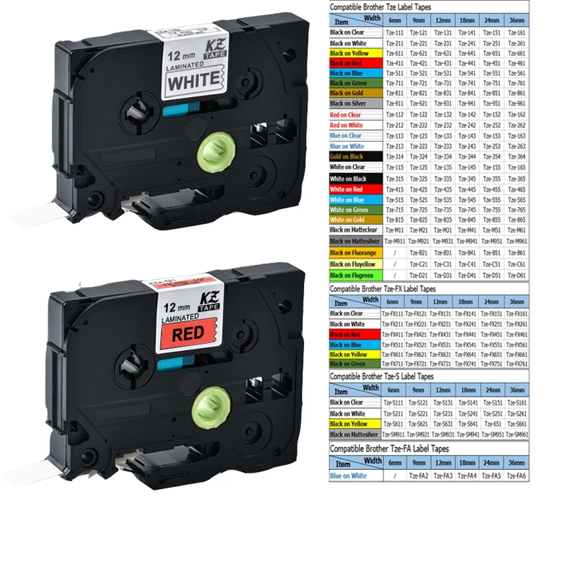 Лента для этикеток совместимая с Brother 12 мм разные цвета Tze-231 p-Touch ламинированная