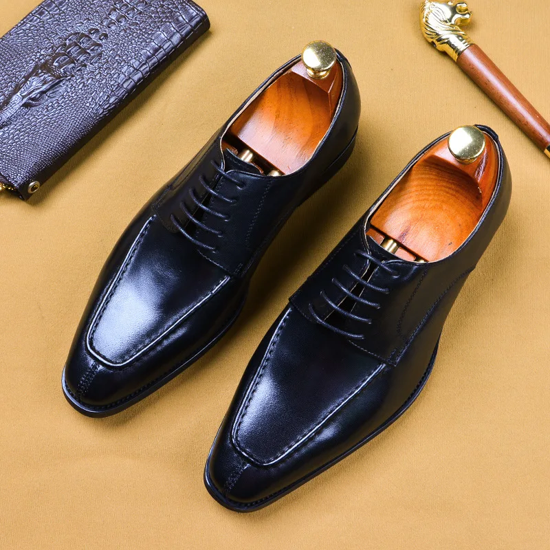 Мужская Деловое платье черного/коричневого цвета кожаная обувь на шнуровке