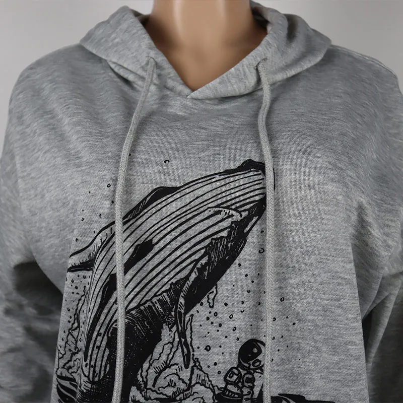 

Cartoon Print Loose All-Match Long Sleeve Women's Hoodie 2021 Autumn Winter New Pocket Fashion Vintage Ladies Tracksuit