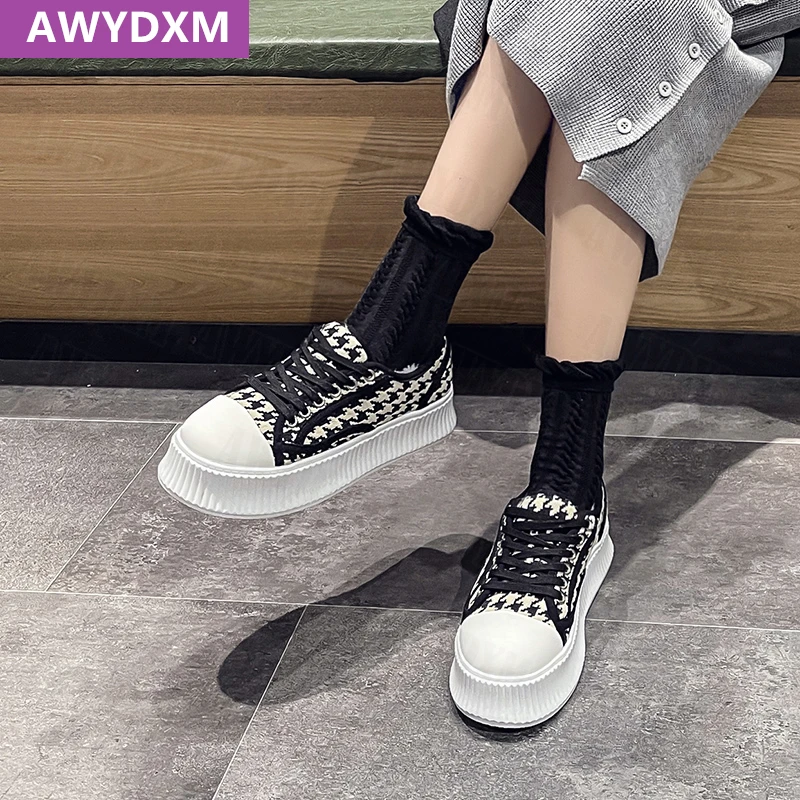 

Женские кроссовки на платформе, спортивные кроссовки с мехом, на вулканизированной подошве, повседневная обувь на весну-зиму, 2022