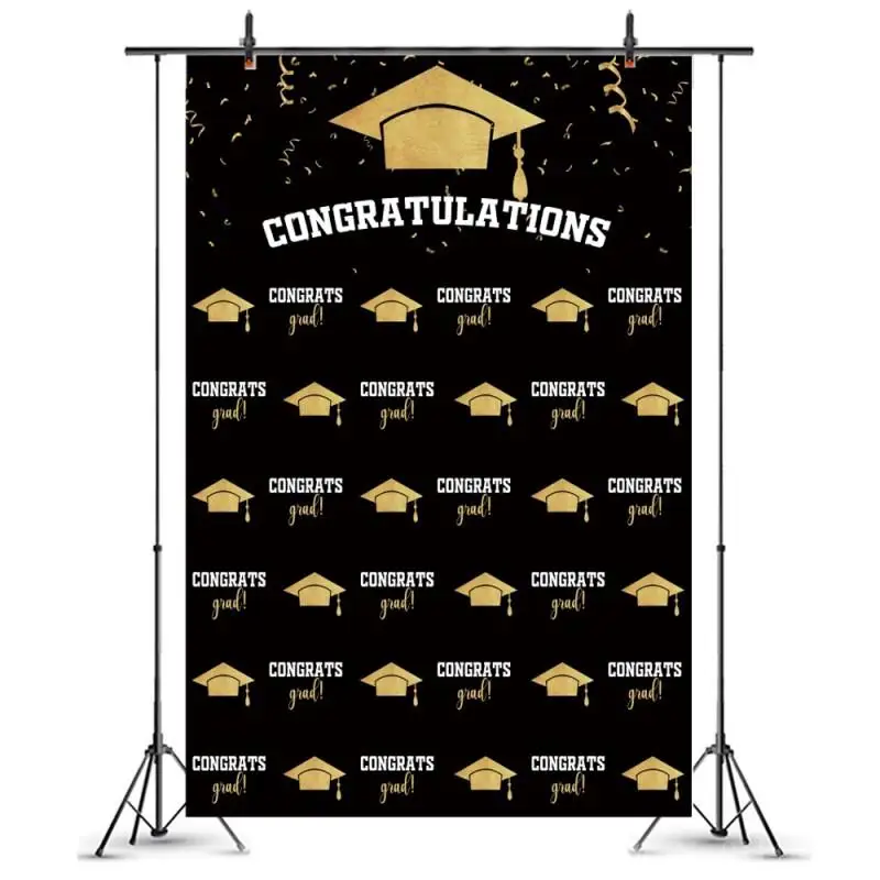 

Repeated Golden Bachelor Cap Congratulations Party Background Photo Back to School College Graduation Backdrops Photography
