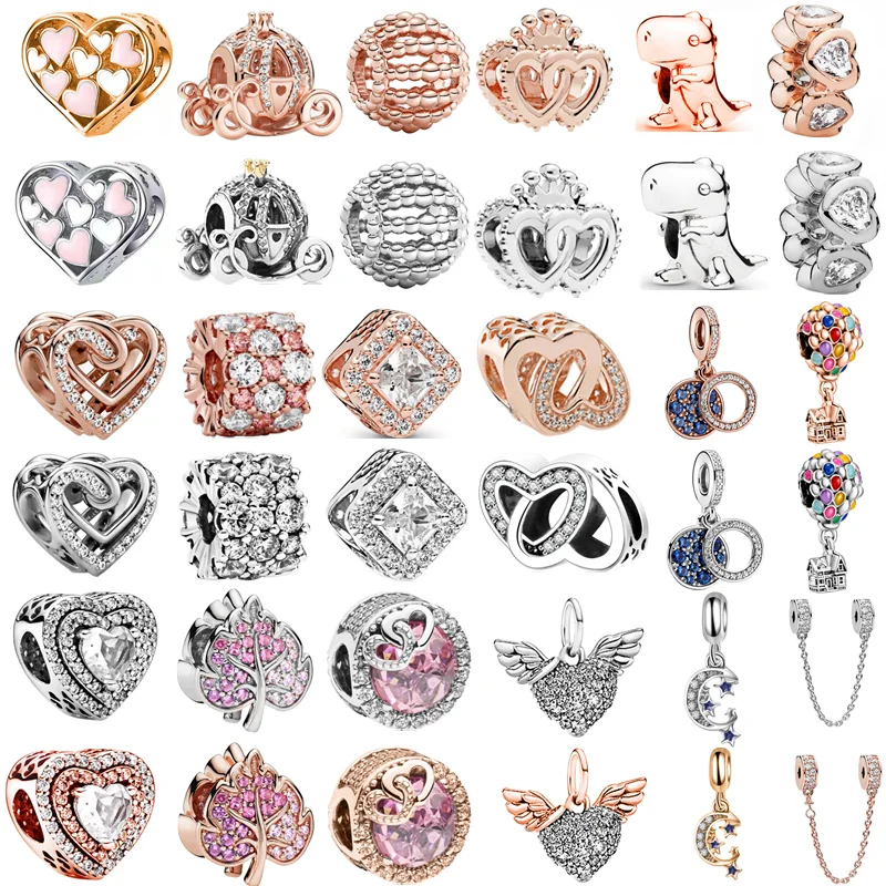 

New Rose Gold Silver Color Charm Carriage Heart Angel Wings Zircon Beads Fit Original Pandora Charms Bracelets DIY Women Jewelry