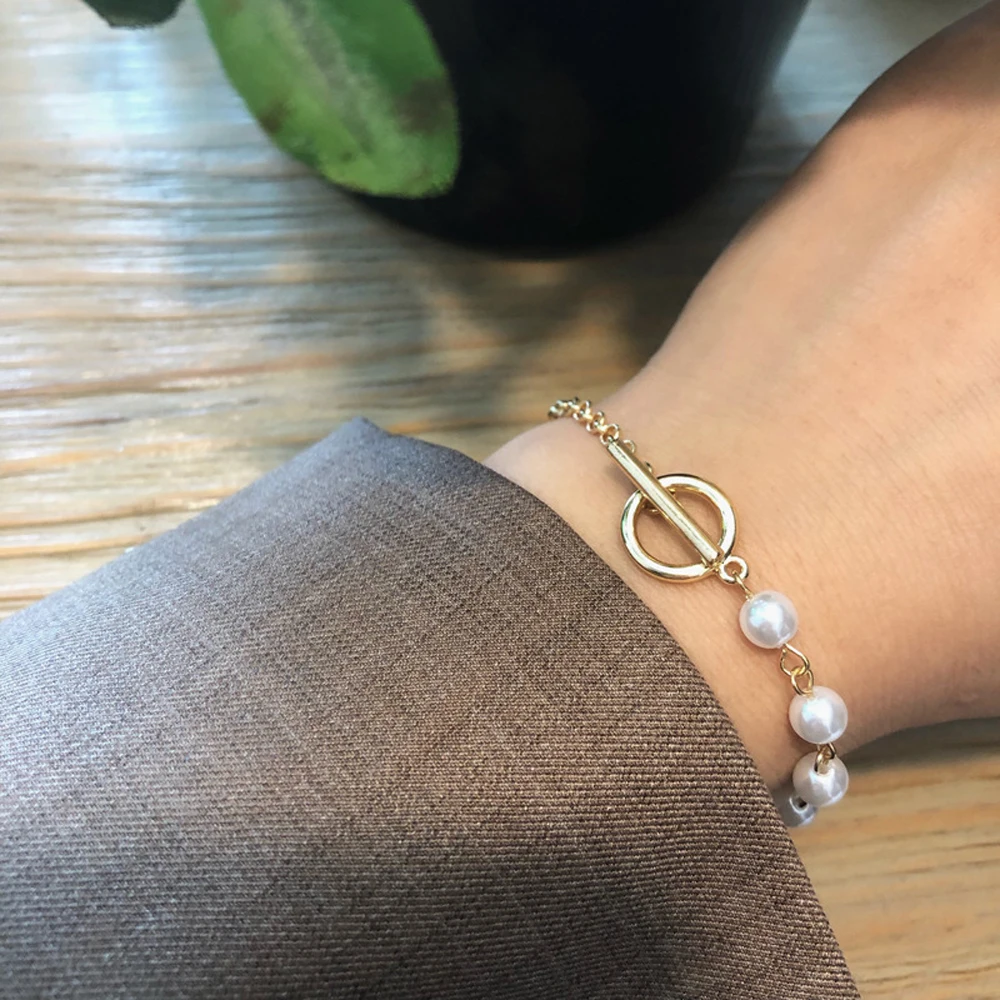 Модные корейские ювелирные изделия искусственный жемчуг застежка OT Браслет
