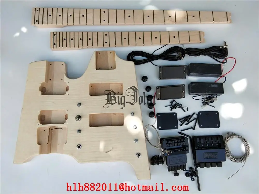 

Semi-Finished Double Neck Headless Electric Guitar,6 Strings Guitar&4 Strings Bass Maple Fingerboard No Paint BJ-307