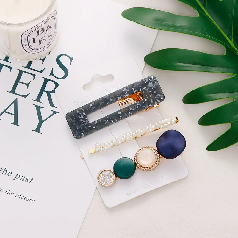 

3PCS/Set Fashion Pearls Acetate Geometric Hair Clips For Women Girls Headband Sweet Hairpins Barrettes Hair Accessories Set