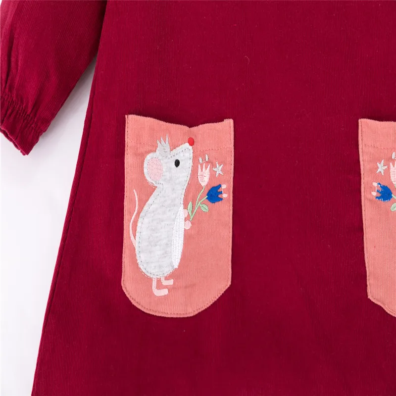 Jumping meters New Cotton Corduroy Princess Girls Dresses for Autumn Winter Kids Pockets Animal Applique Collar Fashion Dress | Детская