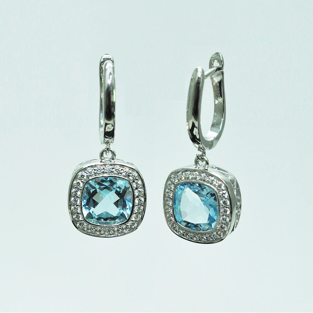 

Magnesium Natural blue sky topaz earrings Real 925 Sterling Silver for Women Girls Wedding Valentine's Fashion Jewelry 2020 gift