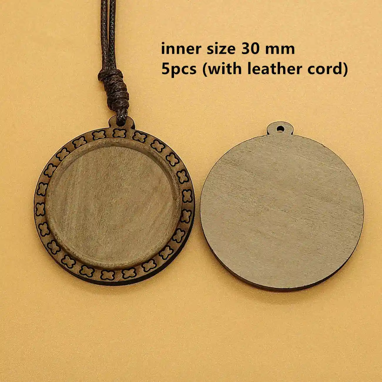 5pcs 30mm 5 шт./лот внутренний круглый Овальный 25 30 35 мм Дерево Кабошон Настройки пустая Камея основа подвески Лотки с кожаным шнуром для изготовления ювелирных изделий - Цвет: 5pcs 30mm