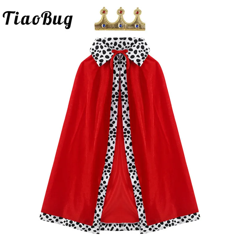 

Kids Boys Halloween Stage Performance Carnival Cosplay Party Prince King Costume Children Red Velvet Cloak Cape with Crown Set