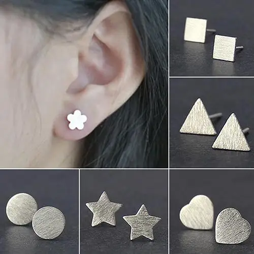 

Women's Earrings 925 Sterling Silver Plated Tiny Brushed Heart Star Ear Stud Earrings oorbellen aretes de mujer серьги женские !