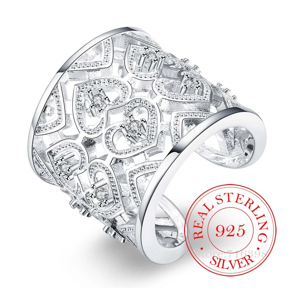 

Новинка, популярное ювелирное изделие из стерлингового серебра 925 пробы, изящное Большое широкое модное простое кольцо в форме сердца с отк...