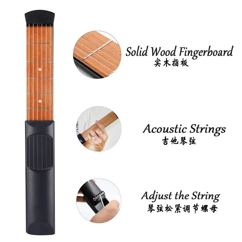 Карманная гитара 6 тонов для тренировки на шею портативная аккорд тренажер