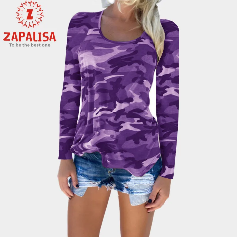 Модные топы с камуфляжным принтом Повседневная Уличная одежда круглым вырезом