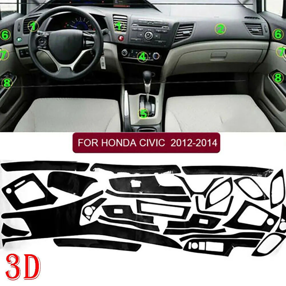 

1 Set Interior Wrap Trim 3D Dash Kit Decal Sticker For Honda Civic Glossy