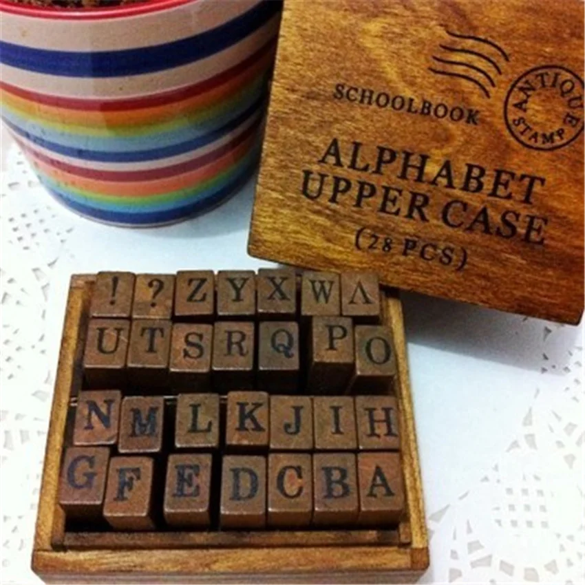 

28Pcs Vintage Letters Wood Stamps DIY Wooden Rubber Stamp Rose Flower Letters Diary Craft Card Stamps Set For Scrapbooking