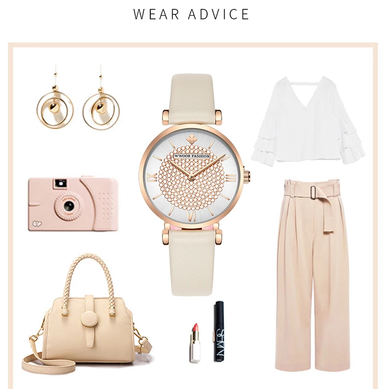 

WWOOR Leather Strap Women Watch Top Brand Luxury Diamond Female Quartz Watch Simple Fashion Waterproof Ladies Clock Montre Femme