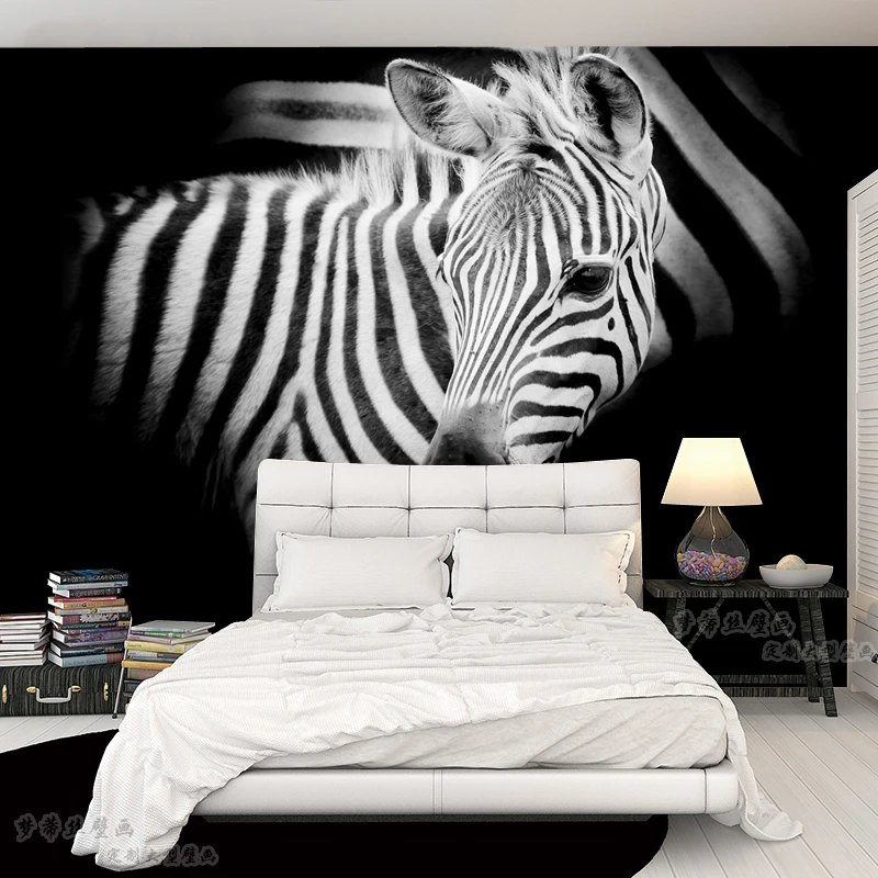 Simple modern TV background wall painting living room bedroom black and white zebra Art 3D Nordic creative wallpaper Waterproof |