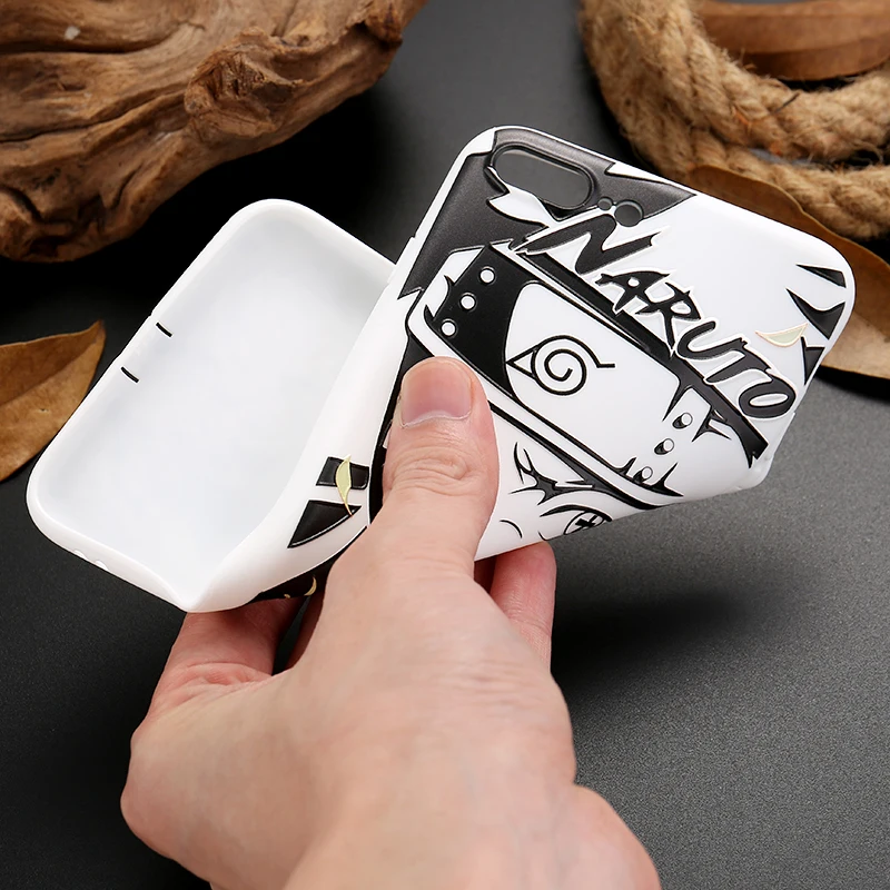 3D Relief Black White ONE PIECE Naruto Sasuke Kakashi Phone Case For iPhone X 8 7 6 6S s Plus XR XS Max Soft Silicone Back Cover |