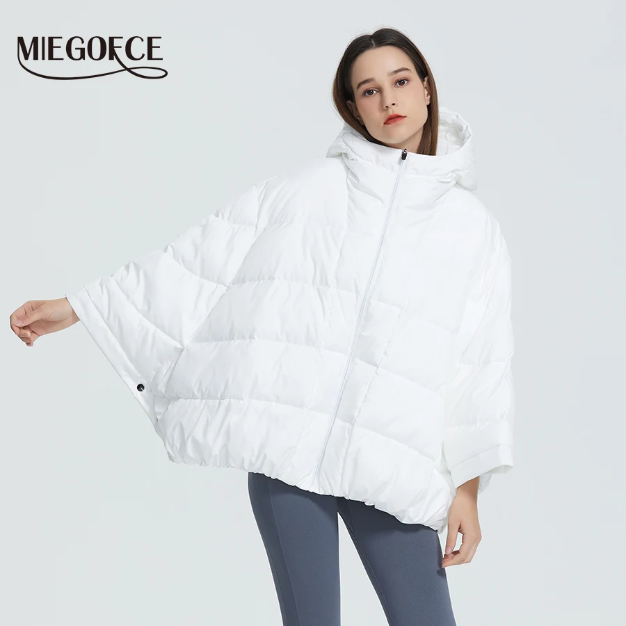 MIEGOFCE Новая зимняя женская куртка высокое качество яркие расцветки синтепон утепленные дутые куртки стойкий воротник с капюшоном Куртка утепленная свободного кроя