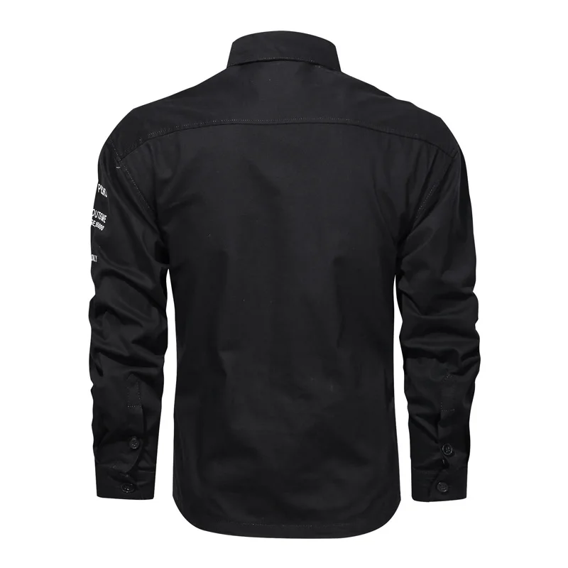 Мужская приталенная рубашка в стиле милитари повседневная классическая