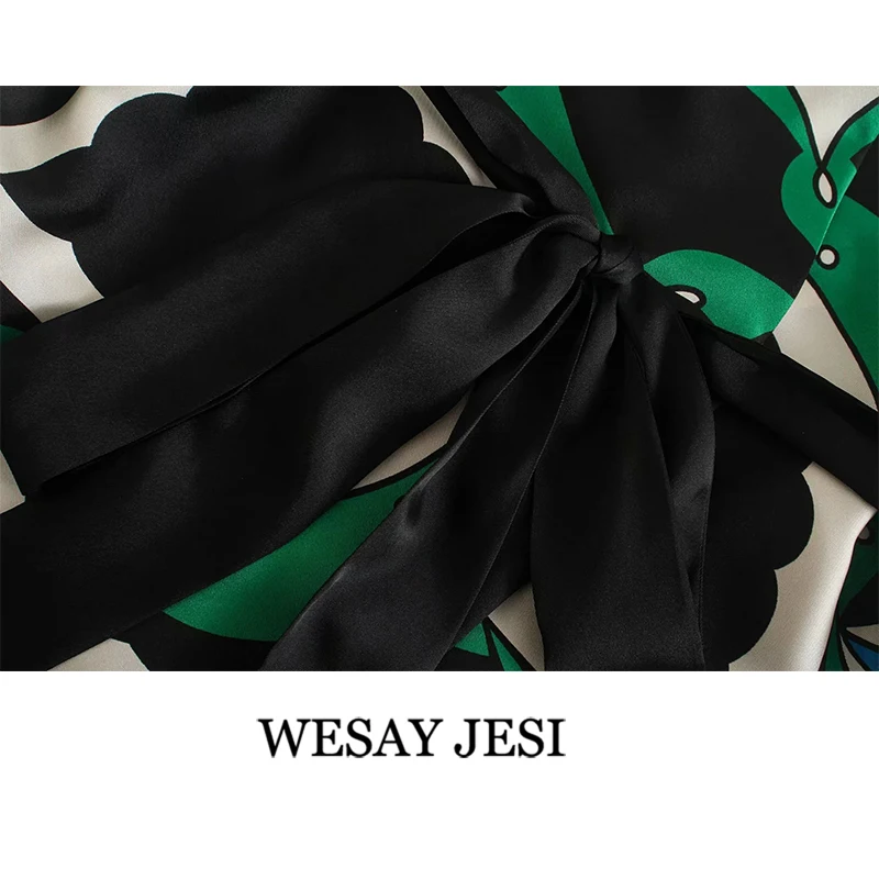 

WESAY JESI Women's Clothing 2021 Women 2021 Fashion With Belt Printed Wrap Kimono Blouses Vintage Three Quarter Sleeve Female