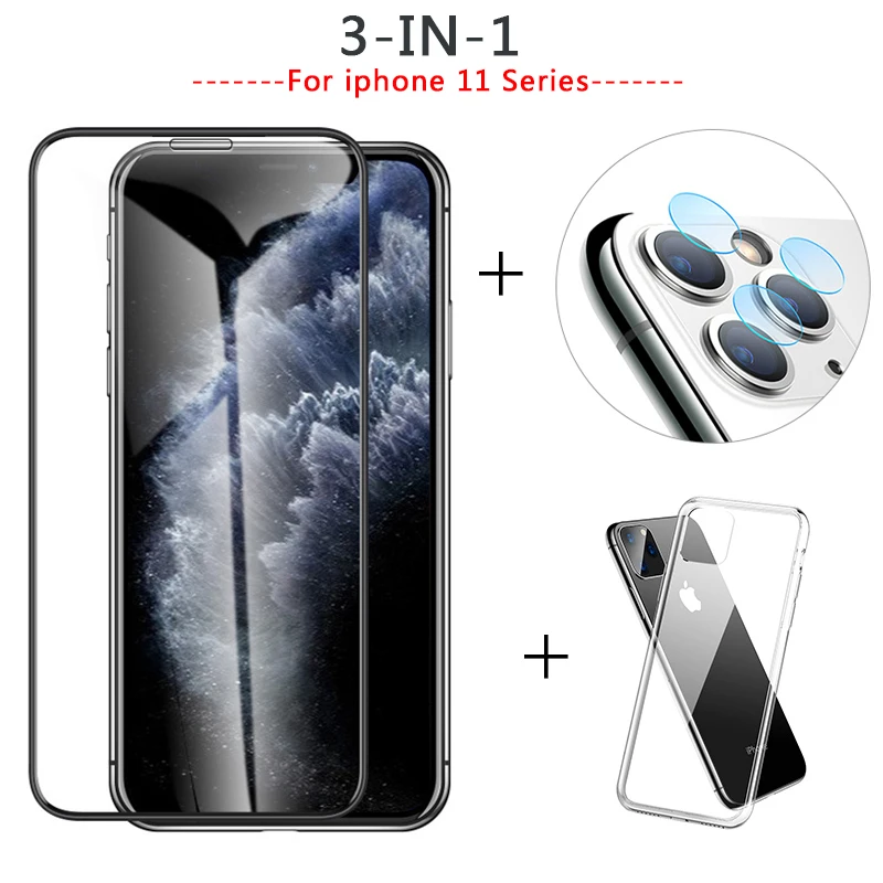 Чехол 3 в 1 + стекло для камеры iphone 11 pro max Защитное экрана защитное стекло|Защитные