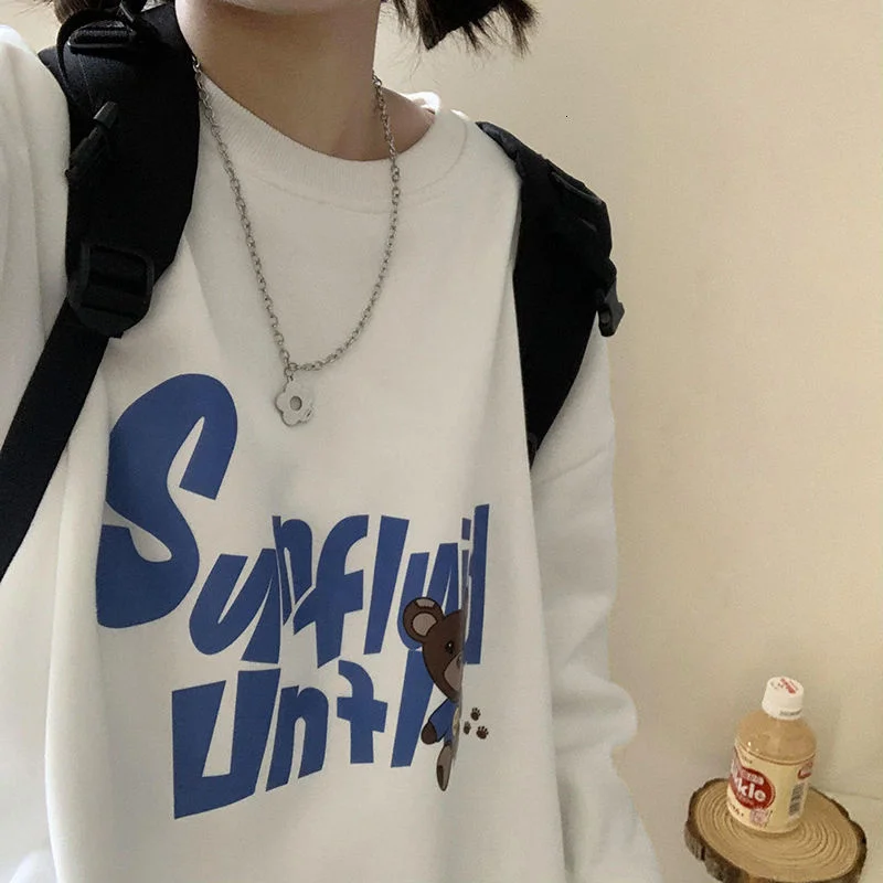 

Wildyak Letter Cartoon Fashion Women's Sweatshirts Loose Harajuku Kawaii Female Pullovers Korean Style Casual Unisex Hoodies