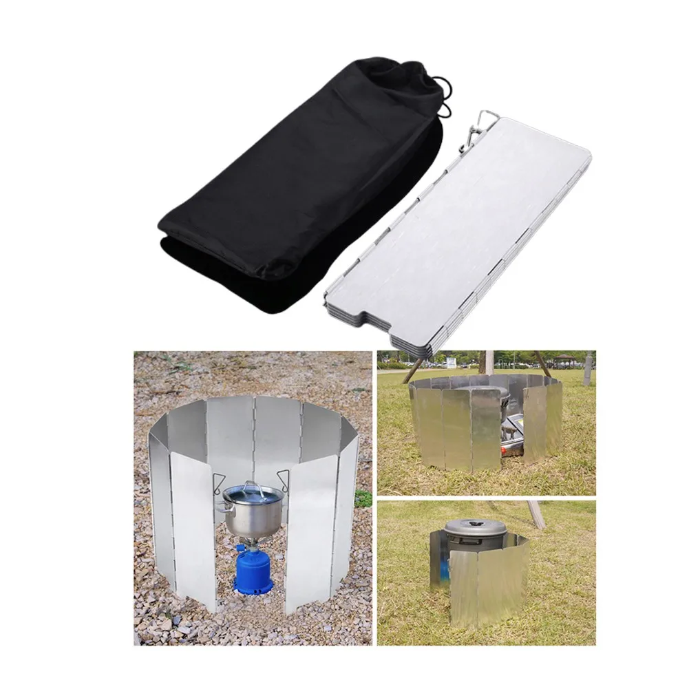 

10pcs Folding Windshield With Stroage Bag Cooker Wind Guard Plates Shield For Camping Picnic Cooking BBQ Stove Aluminium Alloy