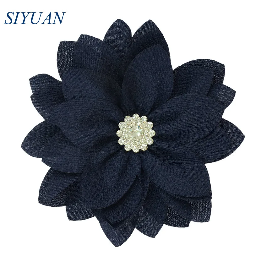 15-navy 50pcs/lot 9cm Multy Layer Fabric Flower with Rhinestone Chic Lotus Flower Kids Lovely Headwear Accessories High Quality TH300 - Цвет: 15-navy