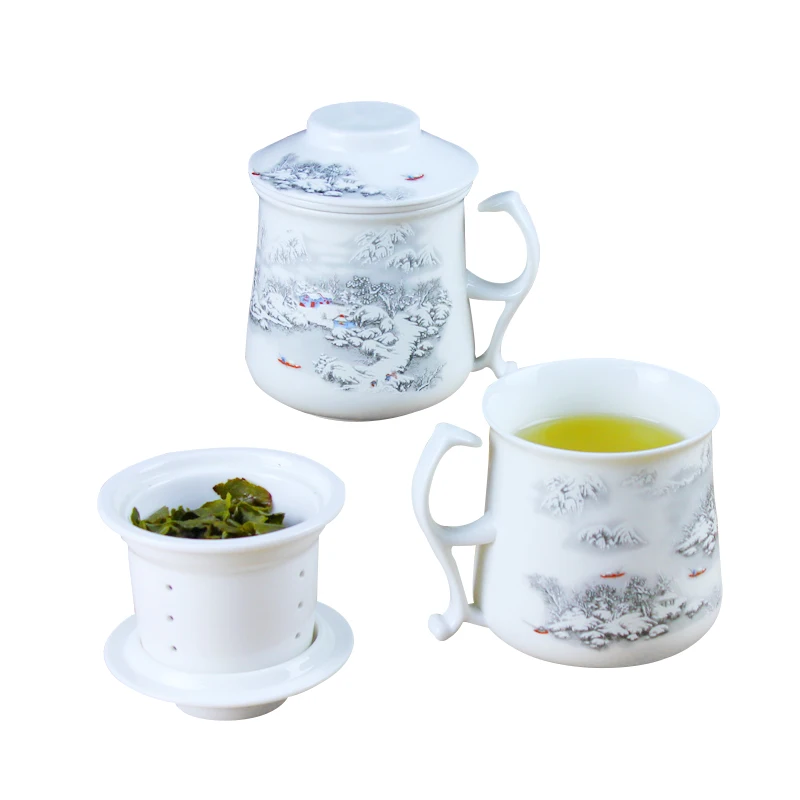 Ручная роспись китайский Стиль снега Чай стаканчик с крышкой для кубиков льда