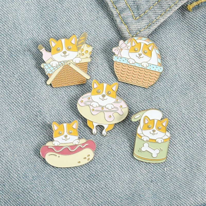 

Hot dog Donut dog Enamel Pins Cute Animals Brooches Lapel Badges Fashion Cartoon Pins Gifts for Friends Wholesale Jewelry